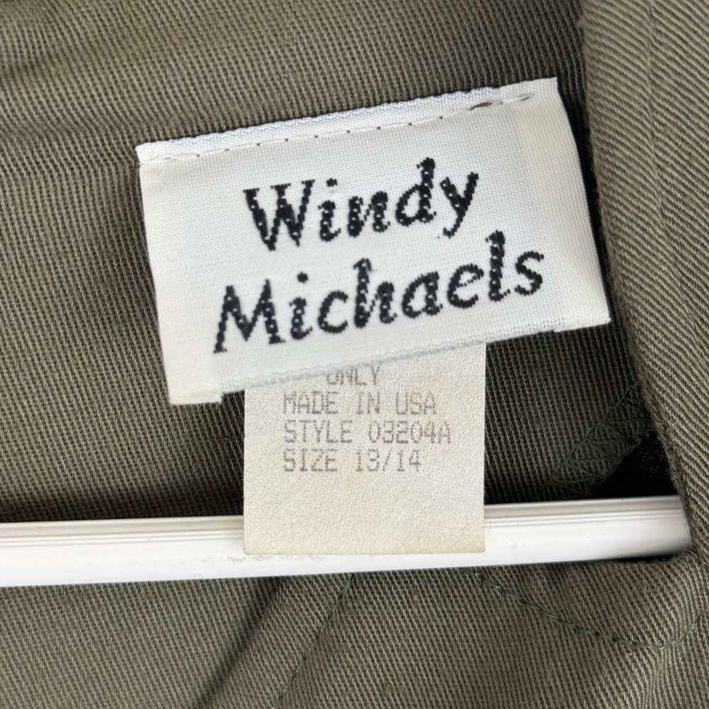 Vintage 80s Olive Green Midi Dress Prairie Cottagecore Dark Academia USA 13/14 - Picture 10 of 11